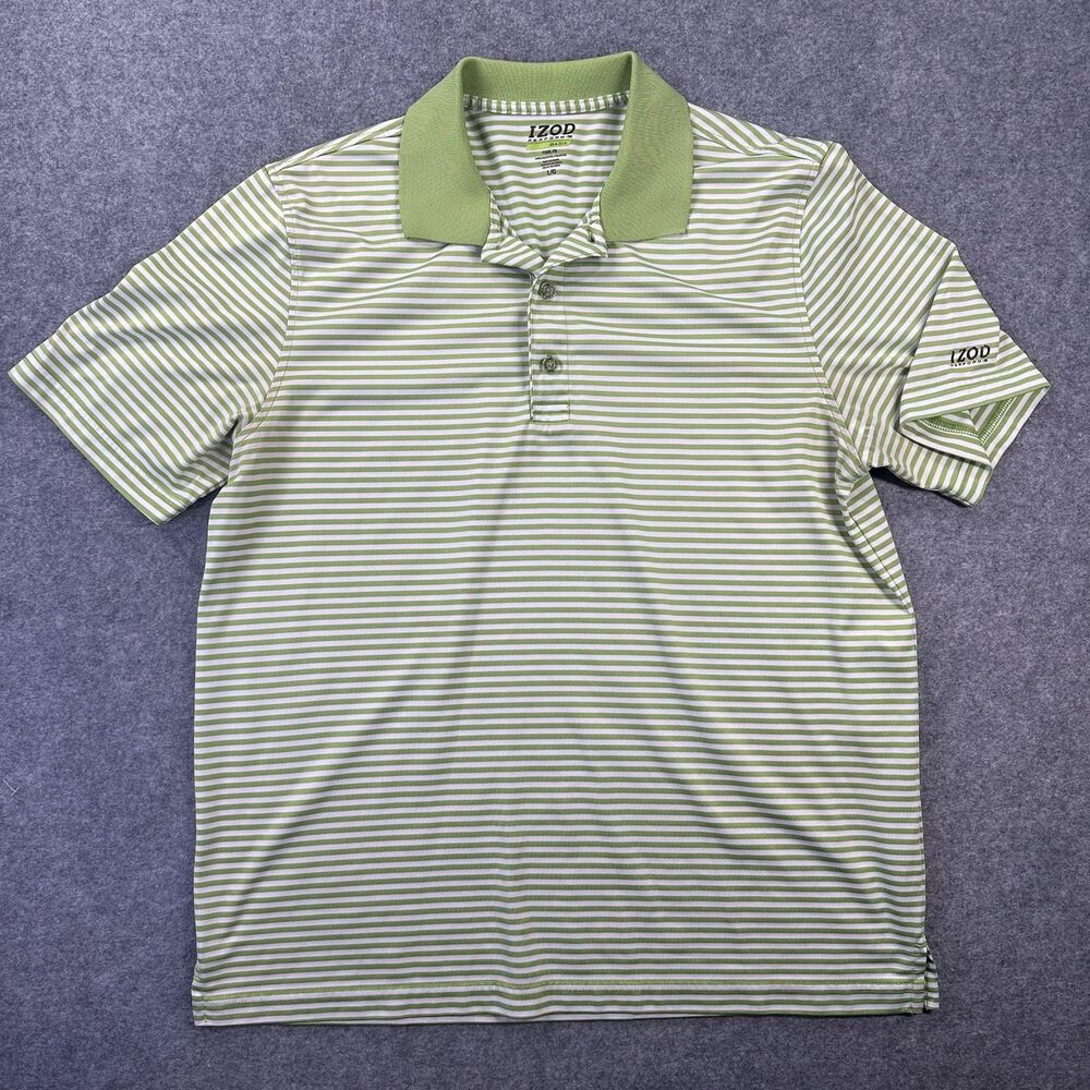 IZOD PerformX Polo Shirt Mens Large Green White Stripe Basix Golf Cool FX
